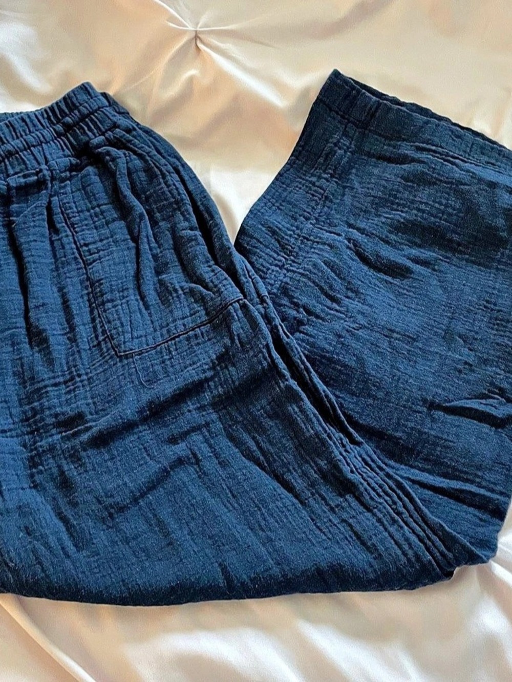 Style&Co. Cotton Gauze Pull-On Pants. Wide Leg navy Petite